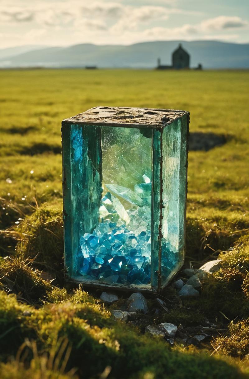 00057-designed by Fan Ho, photograph, fairy tale, ground level shot of a Gaelic Gemstone, Dilapidated, inside a field, Expressionism,.png